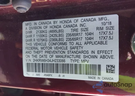 2018 Honda Cr-V Lx из США, поврежденный, VIN 2HKRW6H34JH233066